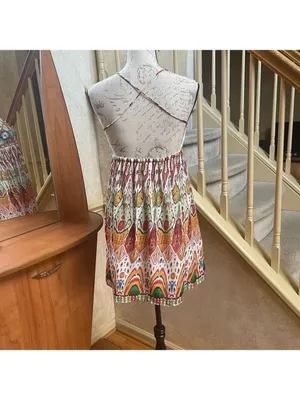 ZARA Chiffon Printed Strappy Embroidered Dress Open Back Sequins multicolor XS thumbnail 9