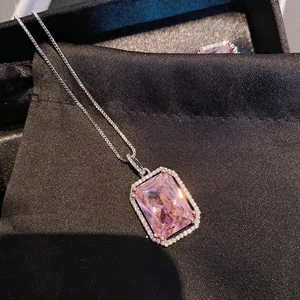 High quality pink Diamond 6ct pendant necklace 16” Cz silver chain new thumbnail 2