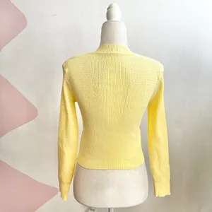 Yellow Ribbed Cardigan Gold Buttons Women’s Small Vintage‎ Inspired Preppy Knit thumbnail 2