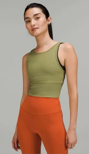 Lululemon Power Pivot Ribbed Tank Top in Bronze Green thumbnail 1