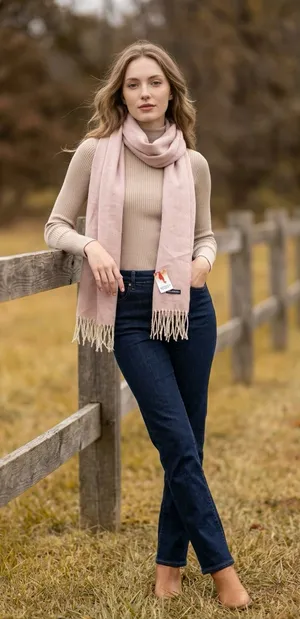 Baby Alpaca Scarf 78" x 28" Pink Made In Ecuador thumbnail 1
