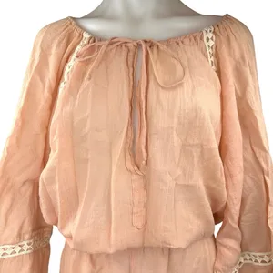 Eberjey Summer Of Love Orange Tie Neck Long Sleeve Lace Trim Jumpsuit Romper M thumbnail 3