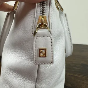 Fendi Vintage Satchel Bag Womens Medium White Leather Italy Top Handle FF thumbnail 11
