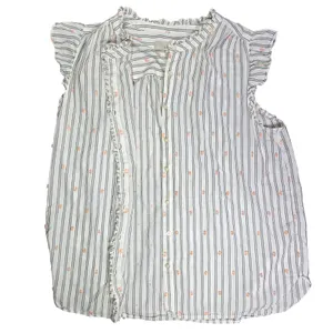 LOFT Womens Medium White Striped Pink Clip Dot‎ Ruffle Sleeveless Blouse thumbnail 3