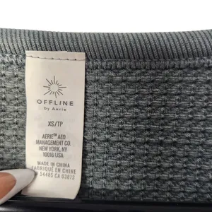 Offline By Aerie Sage Green Long Sleeve Henley Waffle Knit Crop Top Size XS thumbnail 5
