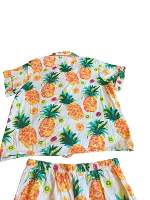 Sleep Sense Ivory Tropical Pineapple Print Pajama Set Shirt Pants Small Women's thumbnail 7