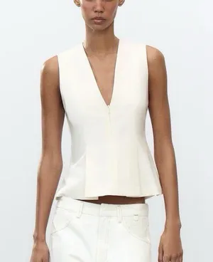 Zara NWT ivory zipper front peplum top thumbnail 4