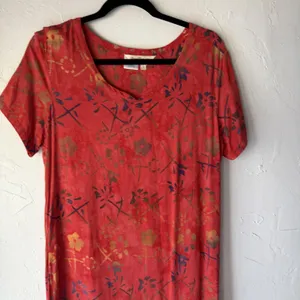 Norm Thompson Dress Vintage 90s Small Red Floral 100% Rayon Short Sleeve Maxi‎ thumbnail 2