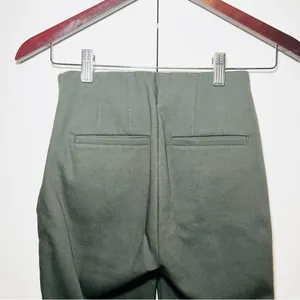 LOFT Pants Green Pintuck High Waist Side Zip Cotton Blend Straight Leg - 00 thumbnail 4