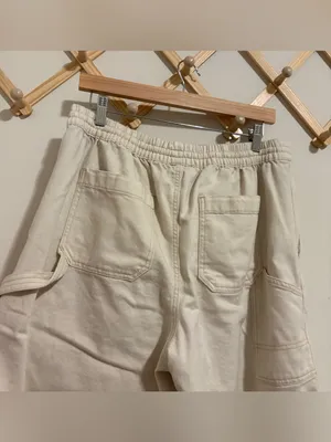 Aerie Cream Wide Leg Soft Cargo Pant size Large Short thumbnail 7