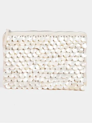 ASOS Luxe Ivory Morher of Pearl sea Shell Sequin Zipper Clutch bag thumbnail 5