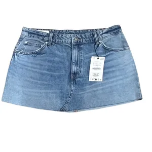 ZARA Denim Mini Skirt Womens Size L Blue Wash Button Closure 5-Pocket thumbnail 2
