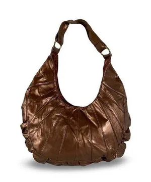 Bronze Colored Vegan Leather Hobo Bag Brown thumbnail 1