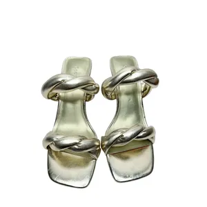 Open Edit‎ Gold Metallic Twisted Knot Block Heel Square Toe Slide Sandals 6.5 thumbnail 4