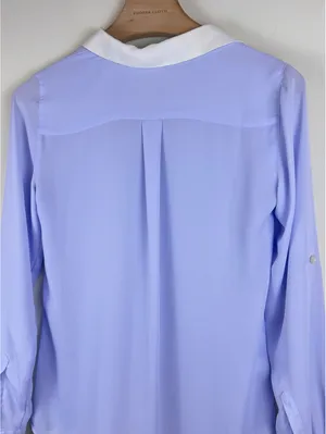 LOFT Lavender White Contrast Collar Utility Blouse Button Down Shirt XS thumbnail 8