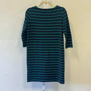 Adrienne Vittadini Navy Green Striped Shift Dress 3/4 Sleeve Pockets XS Casual thumbnail 2