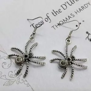 Gothic Spider Silver Tone Dangle‎ Earrings Drop Halloween Witch Spooky Scary thumbnail 3