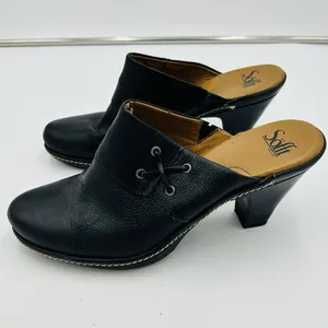 SOFFT Clog Mule 3" Heels Womens 9M Black Pebble Leather Slip On thumbnail 3