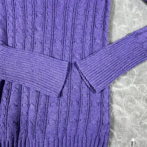 Y2K American Eagle V Neck Fitted Cable Knit Sweater Women Medium Purple Preppy thumbnail 12