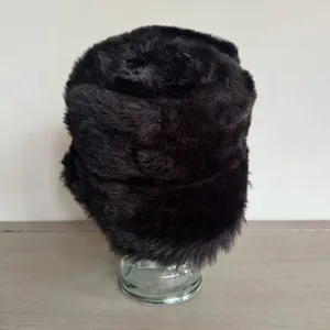 Black Faux Fur Black Bucket Hat Rocker Goth‎ Y2K Reversible? One Size thumbnail 3