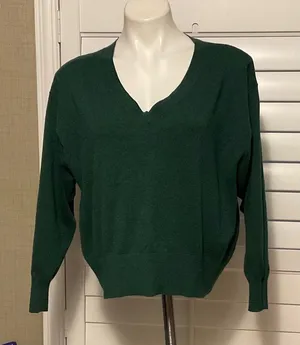 a new day Deep Green V-Neck Sweater thumbnail 1