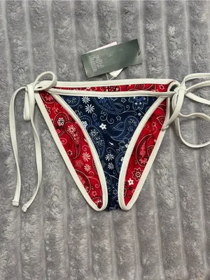 wild fable Red & Navy Paisley Tie-Side Bikini Bottom thumbnail 2