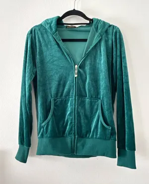 Y2K style Velour Zip Hoodie Jacket - green thumbnail 1