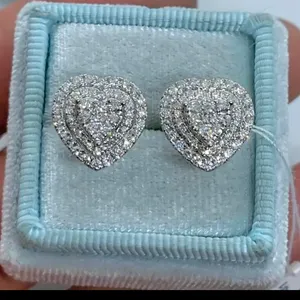 14K White Gold Plated Heart Cluster Stud Earrings NWT | Simulated Diamond thumbnail 4