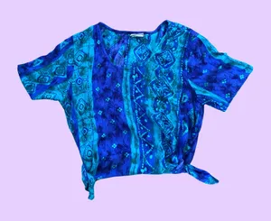 Vintage 90s Blue Patterned Cropped Top 🔥 Size 10 thumbnail 1