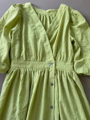 Puff Sleeve Midi Wrap Dress Green thumbnail 3