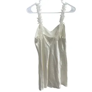 Vintage 90s Ivory Satin Bridal Peignoir Set Robe & Slip Floral Lace Pearl S thumbnail 6