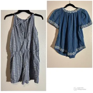 Madewell Size XS Embroidered Blue Chambray Square Neck Top & Sleeveless Romper thumbnail 3