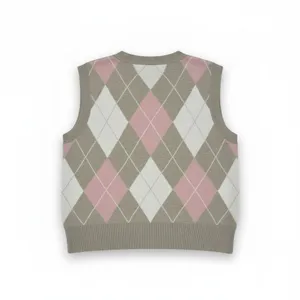 Ultra Flirt Juniors Sweater Vest Size M Camel Pink Argyle Jacquard Knit Pullover thumbnail 2