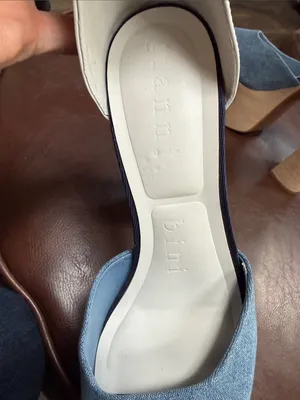 Gianni bini Platform Block Heel Sandals - Blue Denim & Cream Ankle Strap thumbnail 4