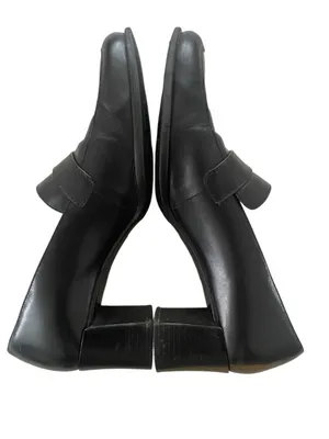 Vintage 90s Bandolino Black Leather Block Heel Wide Square Toe Loafers 8.5 thumbnail 7