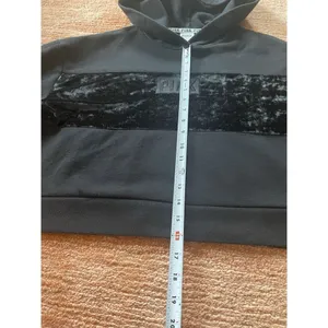 Victoria'S Secret Pink Cropped Hoodie Velvet Logo Long Sleeve Black Sz S thumbnail 3