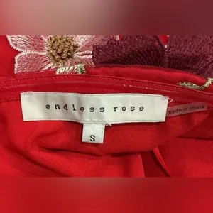 Anthropologie Endless Rose 3D Flowers Floral Embroidered‎ Red Mini Dress S thumbnail 6