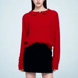 80s Vintage Red Angora Silk Sweater M Cable Knit Pearl Buttons Retro Twee Preppy thumbnail 3