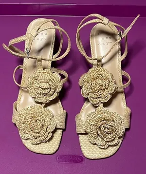 Brand new A New Day Esme Floral Crochet Coquette Kitten Heels in Tan Size 8 thumbnail 1