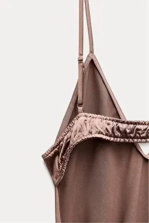 ZARA dress midi maxi satin wedding chocolate brown party cocktail thumbnail 18
