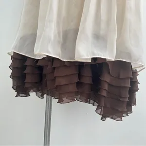 NEW Anthropologie Ryu Pleated Ruffle Babydoll Dress SMALL Sleeveless Beige/Brown thumbnail 6