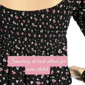 Daisy & Delilah Boho Black Floral Top Smocked Bodice Long Bell Sleeve Women’s M thumbnail 8