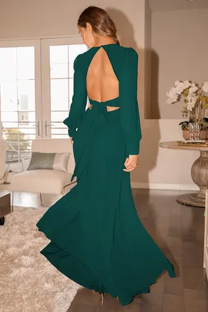 New Lulus Divine Hunter Green Backless Maxi Dress Size Large MSRP $89 thumbnail 2