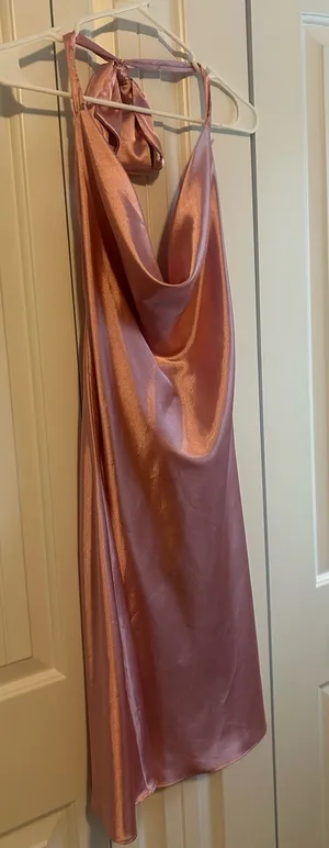 Satin Pink Swoop Neck Mini Dress thumbnail 1