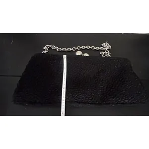 Million Wishes Black Textured Evening Clutch Purse Silver Kiss Lock Frame thumbnail 8