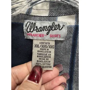 Wrangler Wrancher Blue/White Plaid Flannel Button Up Long‎ Sleeve Shirt Size XXL thumbnail 2