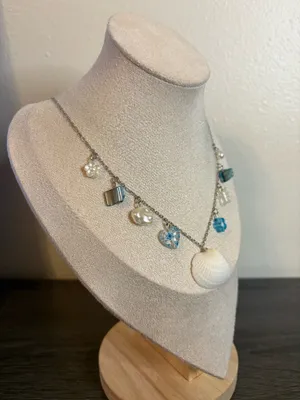 Handmade Silver Blue/Pearl Beachy Charm Necklace thumbnail 2