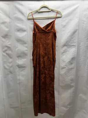 Lulu's Rust Orange Under the Moonlight Satin Jacquard Maxi Slip Dress Medium thumbnail 7