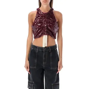 Ganni Sequined Ruched Crop Top in Port Royale Size 32‎ thumbnail 4