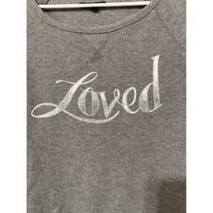 American Eagle Women Top XS Grey Loved Waffle Knit Thermal Scoop Neck Raglan Y2K thumbnail 2